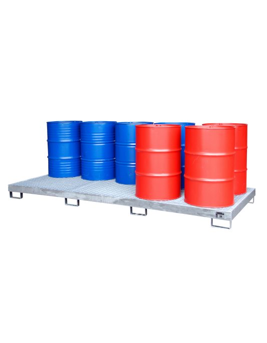 Stahl Auffangwanne für 10x 200 l Fässer mit Gitterrost - BAUER