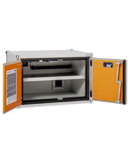 CEMO Premium Plus Akku-Schrank zur sicheren Lagerung und Ladung von Li-Ion Akkus mit F90-Zertifizierung.