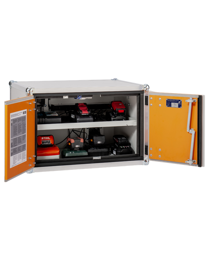 CEMO Premium Plus brandschutzgeprüfter Lithium-Ionen Akku-Ladeschrank für maximale Betriebssicherheit.