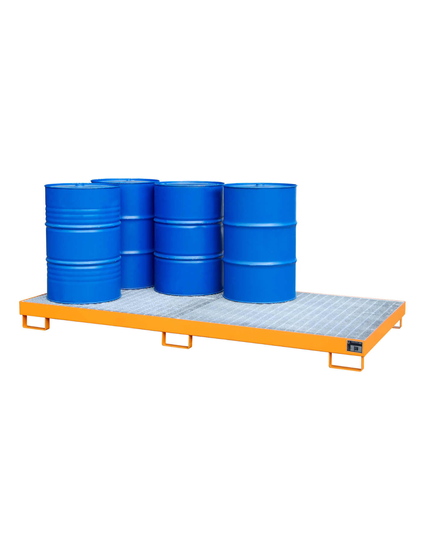 BAUER Stahl-Auffangwanne zur vorschriftsmäßigen Lagerung von 8 x 200-Liter-Fässern mit herausnehmbarem, verzinktem Gitterrost für Industrie und Handwerk.