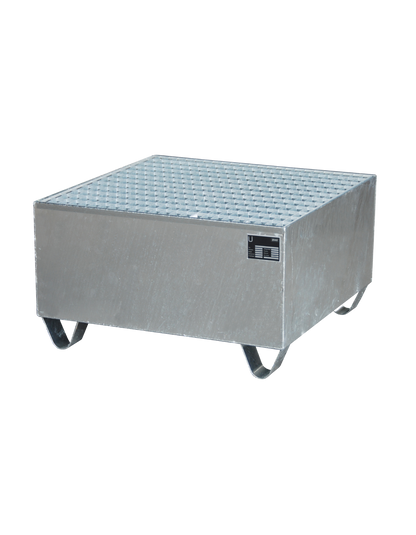 BAUER Stahl-Auffangwanne für Einzel-Fass-Lagerung; platzsparendes Lagersystem mit 200 Liter Auffangvolumen für brennbare Flüssigkeiten und Gefahrstoffe.