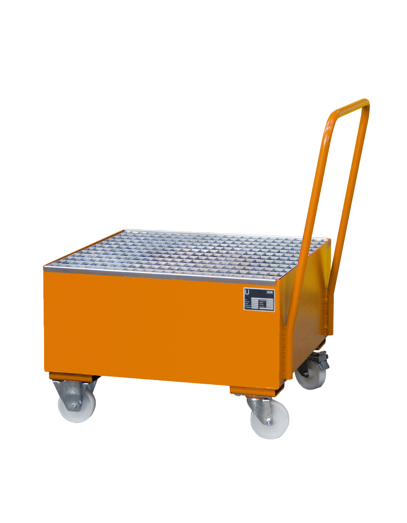 BAUER Mobile Stahl-Auffangwanne für 1 x 200-Liter-Fass; fahrbare Ausführung mit Schiebegriff und Rollen zur flexiblen Handhabung von Einzelgebinden im Betrieb.