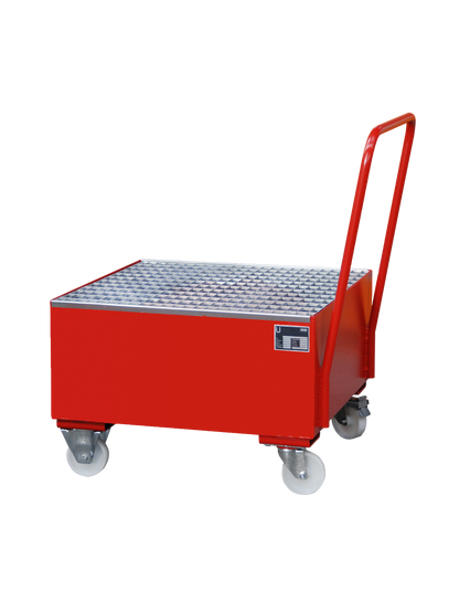 BAUER Mobile Stahl-Auffangwanne für ein 200 Liter Fass; flüssigkeitsdicht verschweißt und zertifiziert gemäß StawaR für wassergefährdende Stoffe.