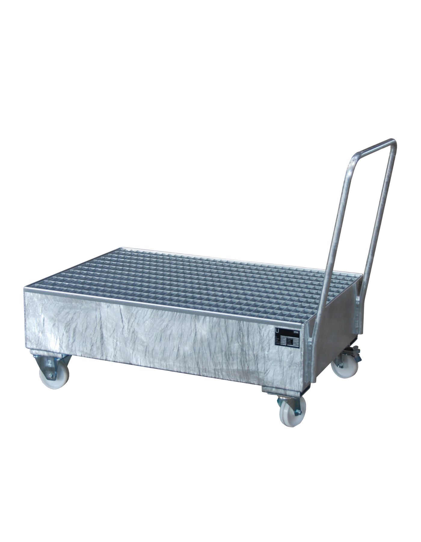 BAUER mobile Stahl-Auffangwanne für 2-Fass-Lagerung; professioneller Fass-Sammelwagen mit 200 Liter Auffangvolumen für Chemikalien und Gefahrstoffe.