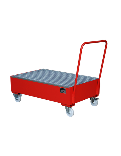 BAUER mobile Stahl-Auffangwanne für 2 Fässer à 200 Liter; flüssigkeitsdicht verschweißt und zertifiziert gemäß StawaR für wassergefährdende Stoffe.