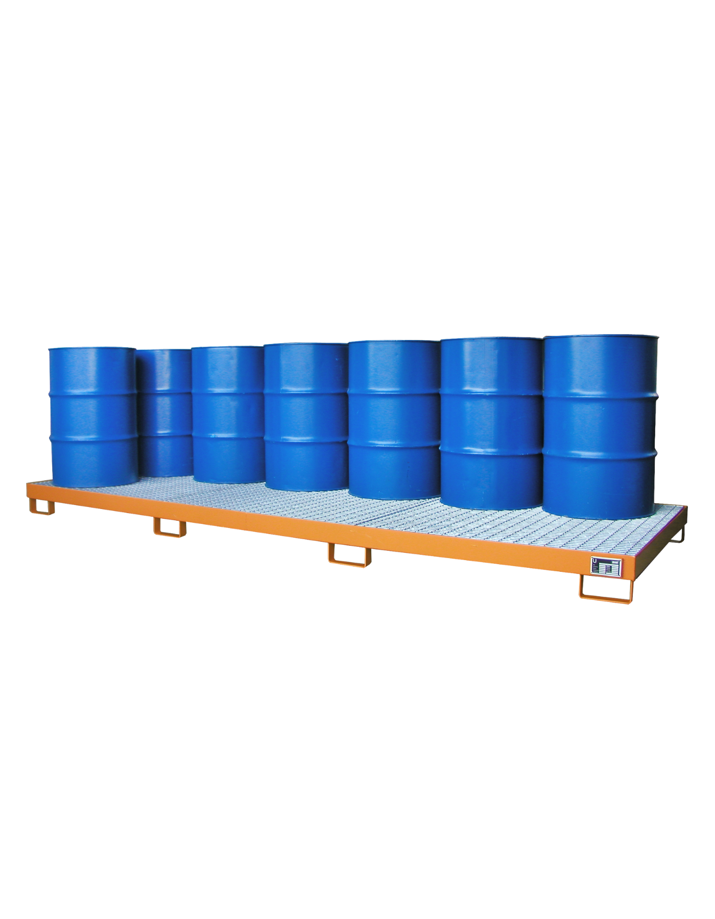 BAUER Stahl-Auffangwanne zur vorschriftsmäßigen Lagerung von 12 x 200-Liter-Fässern mit verzinktem Gitterrost für Industrie und Lager.