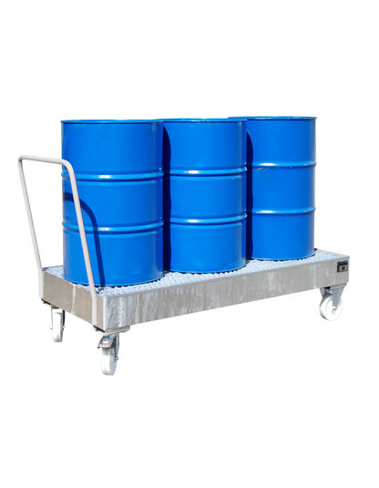 BAUER mobile Stahl-Auffangwanne 2050SR für drei 200l Fässer; Auffangwanne mit Rädern 