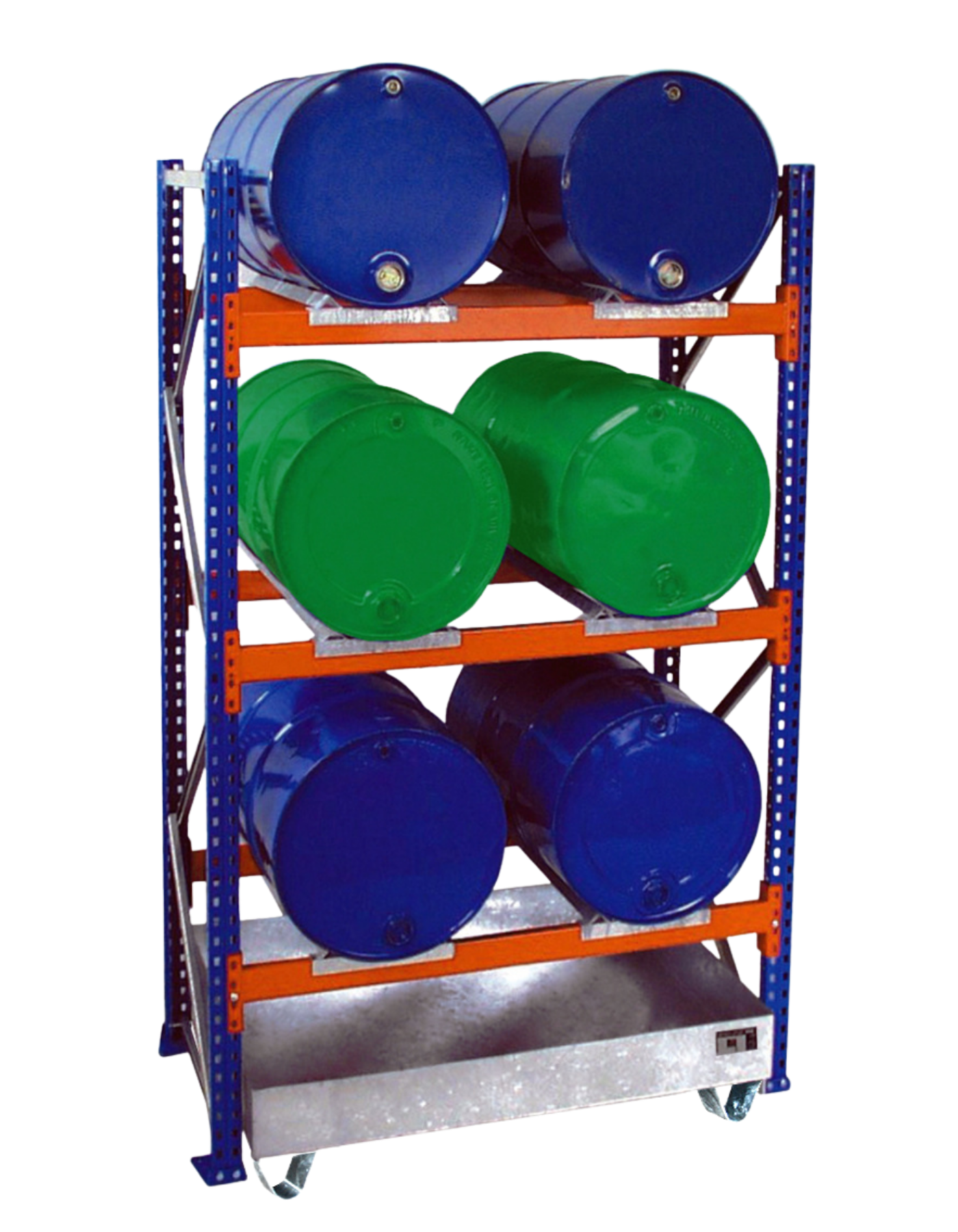 BAUER Fassregal Serie 3000 mit integrierter Auffangwanne für 200 Liter Fässer