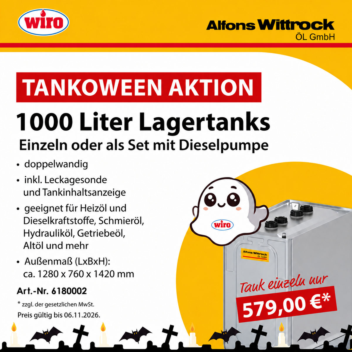 Tankoween-Aktion: doppelwandiger 1000 Liter Lagertank mit Leckagesonde und Tankinhaltsanzeige, einzeln für 579,00 € zzgl. MwSt.
