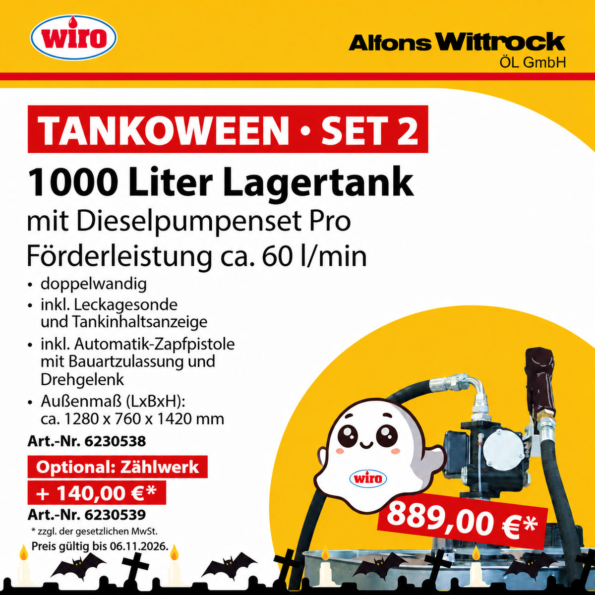 Tankoween Set 2: 1000 Liter Lagertank mit Dieselpumpenset Pro, ca. 60 l/min, für 889,00 € zzgl. MwSt.